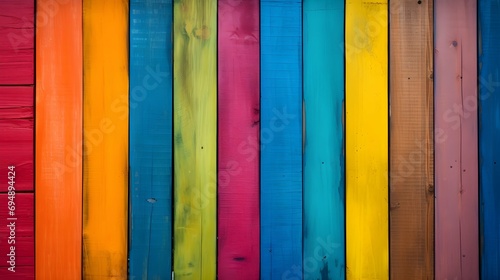 Colorful Wood Planks Background in rainbow colors. Generative AI photo