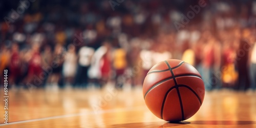 Basketball on the arena court background. Copy free space