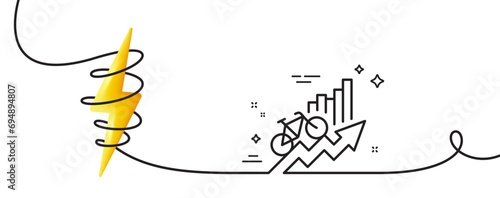 Training results line icon. Continuous one line with curl. Bicycle ride chart sign. Cyclist statistics symbol. Training results single outline ribbon. Loop curve with energy. Vector