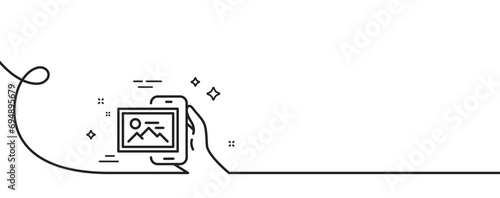 Image album line icon. Continuous one line with curl. Phone photo sign. Smartphone picture gallery symbol. Image album single outline ribbon. Loop curve pattern. Vector