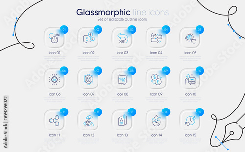 Set of Risk management, Interview documents and Money currency line icons for web app. Dice, Charging time, Currency exchange icons. Organic product, Augmented reality, Quick tips signs. Vector