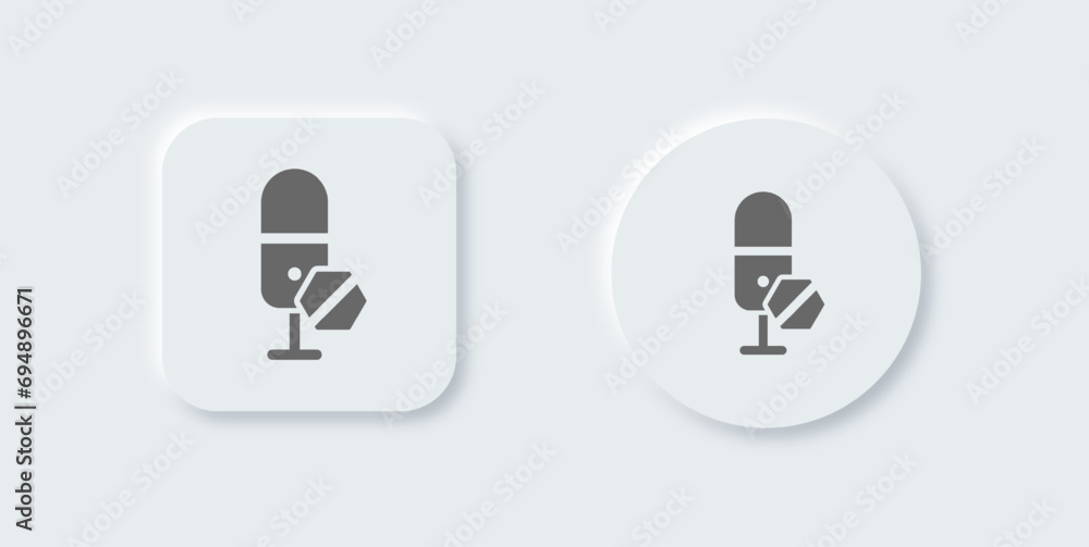 Off mic solid icon in neomorphic design style. Microphone signs vector illustration. Off mic solid icon in neomorphic design style. Microphone signs vector illustration.