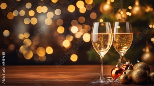 Beautiful Christmas with champagne glass decoration background