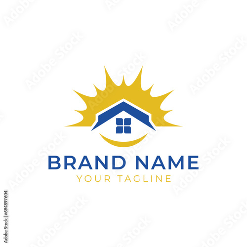 Sun house logo icon design vector
