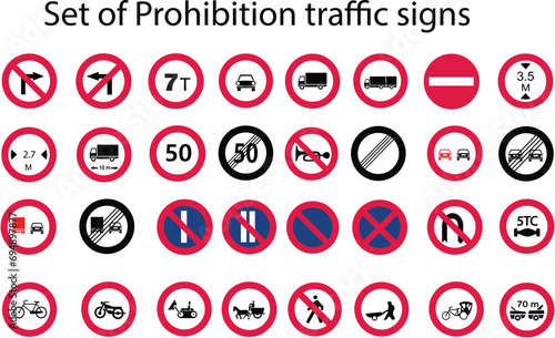 Set of the road prohibition signs icons