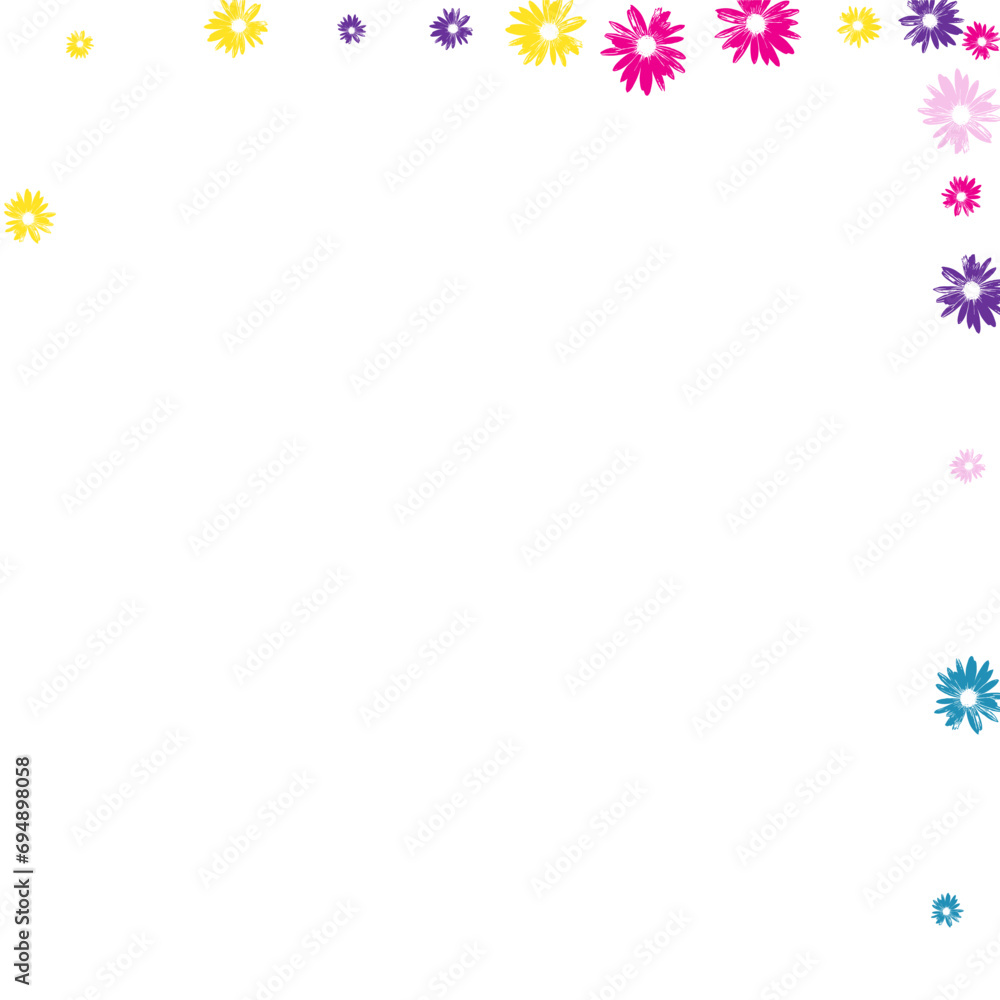 Violet Plant Background White Vector. Leaf Element Design. Multi-colored Flower Decor. Light Tile. Retro Yellow Camomile. Violet Plant Background White Vector. Leaf Element Design. Multi-colored Flower Decor. Light Tile. Retro Yellow Camomile.