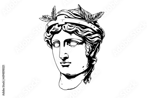 Hermes head hand drawn ink sketch. Engraved style vector illustration.
