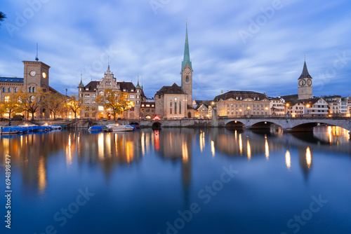 Zurich, Switzerland Historic Cityscape on the Limmat River photo