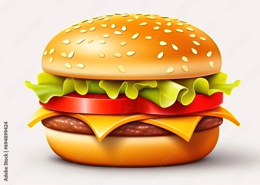 Classic burger close up tasty 3D, cutout minimal isolated on white background. Ultra realistic burger, icon, detailed. Grocery product advertising. Classic burger close up tasty 3D, cutout minimal isolated on white background. Ultra realistic burger, icon, detailed. Grocery product advertising.