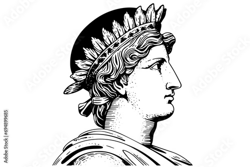 Hermes head hand drawn ink sketch. Engraved style vector illustration.
