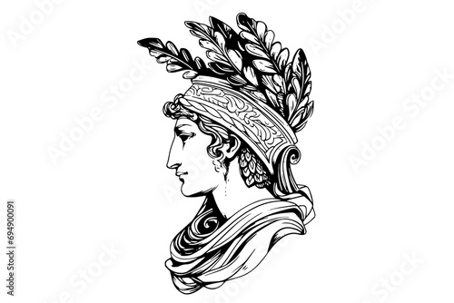 Hermes head hand drawn ink sketch. Engraved style vector illustration.