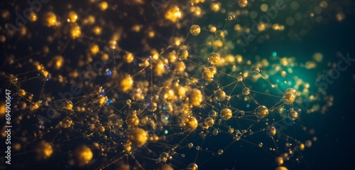 a sea of bubbles in space, only one bubble contains networks nodes connected to each other representing social graphs, nodes are transparent shinning, dark background, abstract