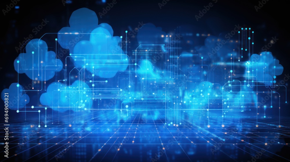 Digital data processing in the virtual cloud abstract background