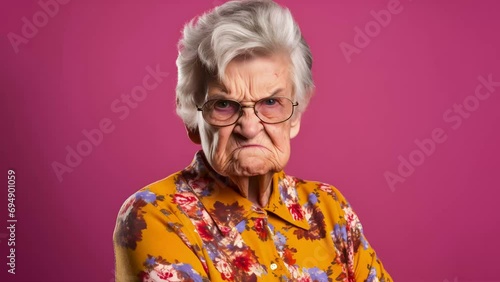 Skeptical Senior Lady with Glasses. Generative AI. photo