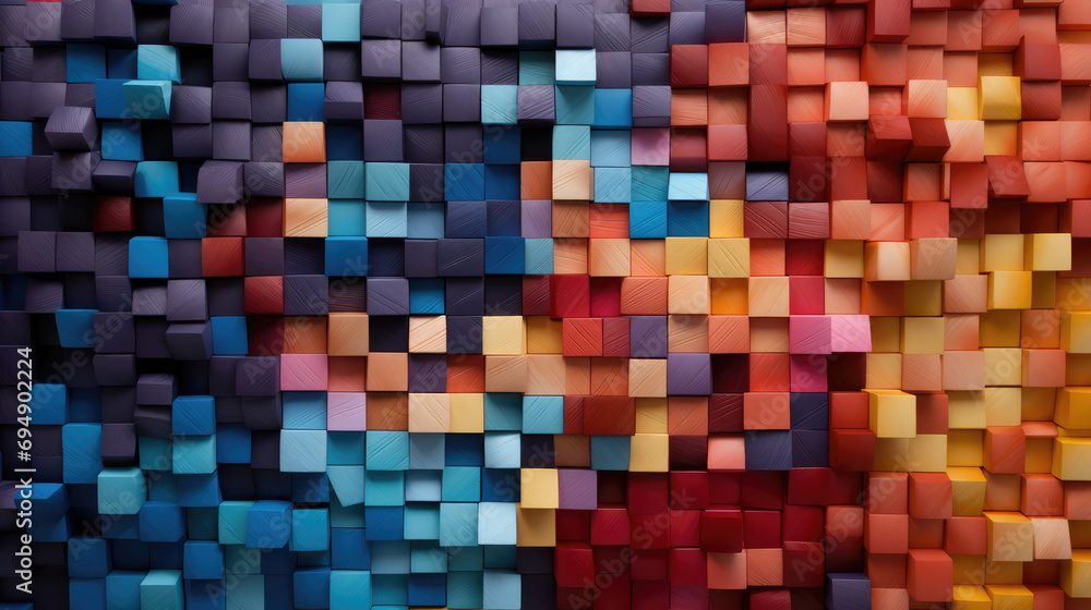 mosaic wooden squares, cubes, blocks background pattern
