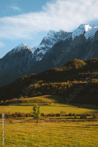 Snowy mountains landscape in Albania wild nature valley scenery travel Balkans beautiful destinations