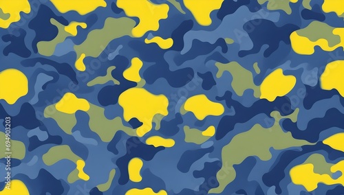 Pattern of yellow and blue military camouflage seamless pattern background. Camouflage pattern background with dark blue  green and yellow colors.