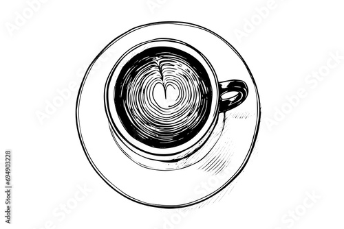 Cup of coffee hand drawn ink sketch. Engraved style vector illustration.