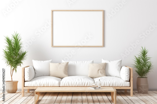 Modern interior design. Mockup poster frame on the wall of living room. Luxurious apartment background with contemporary design.  © BlazingDesigns