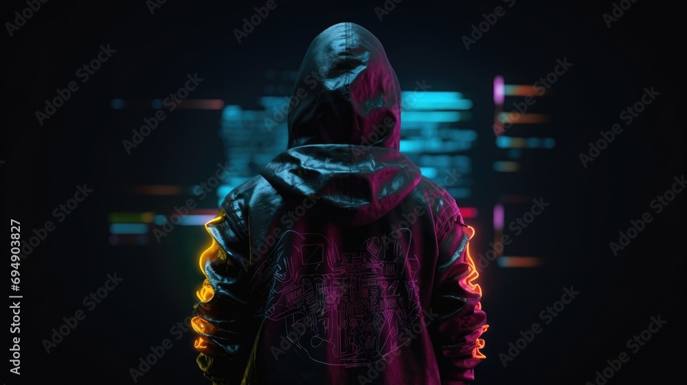 Cybersecurity Vigilance: Hacker Silhouette Reflects Digital Threats Cybersecurity Vigilance: Hacker Silhouette Reflects Digital Threats