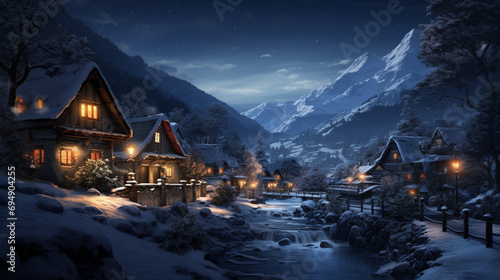 A serene winter night scene in a mountainous region © Love Mohammad