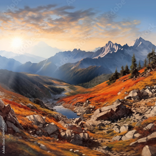 Autumn majesty panoramic mountain serenity