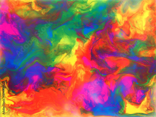 Color explosion. Acrylic hand painting with bright pink, blue, green and yellow colors. Colorful abstract psychedelic background. Hand made abstract artwork.