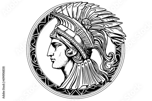 Hermes head hand drawn ink sketch. Engraved style vector illustration.