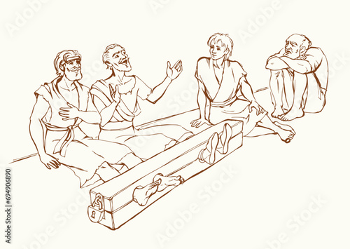 Paul and Silas in prison. Vector drawing