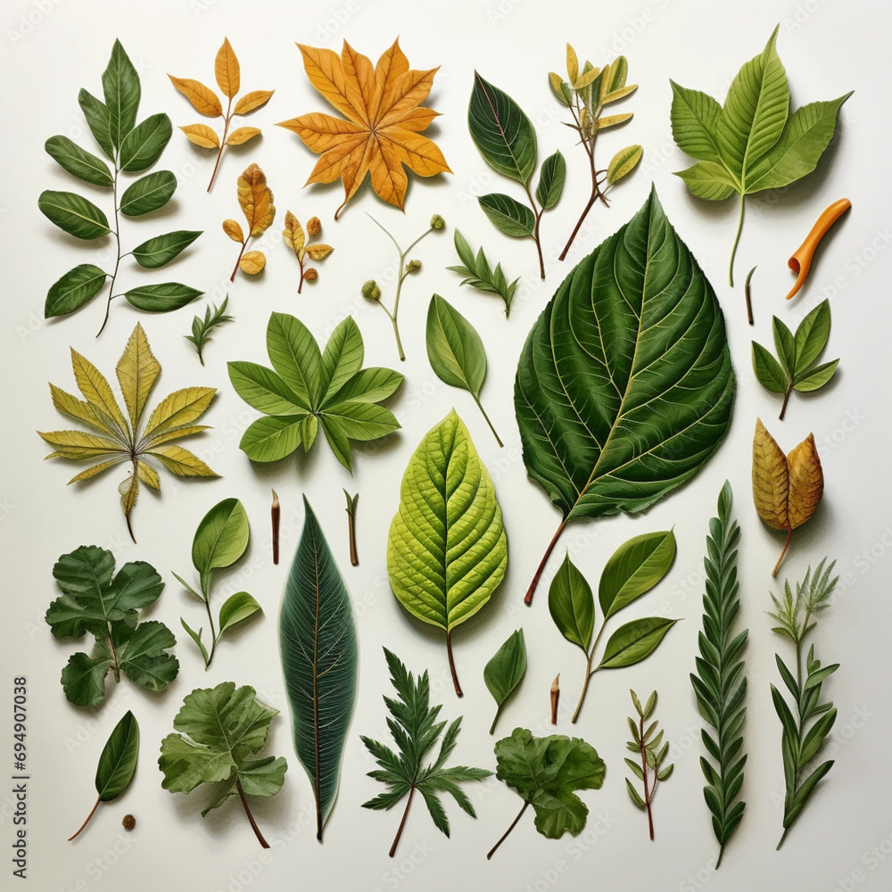 leaves of several different species, on a white background leaves of several different species, on a white background