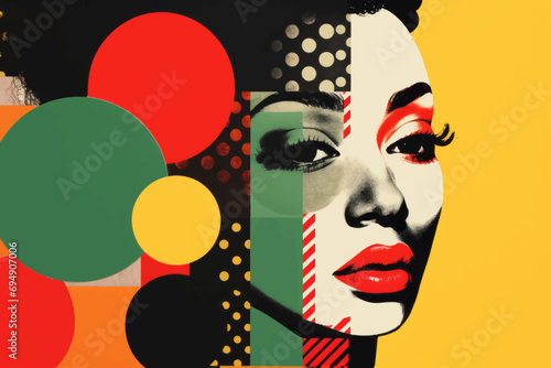 Black history month abstract portrait of a black woman, graphic shapes pan african colors