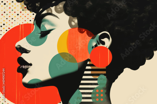 Black history month abstract portrait of a black woman, graphic shapes pan african colors photo