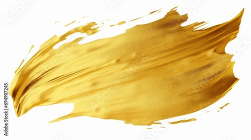 Beautiful gold paint brush strokes on white background. Metallic Golden ink brushstroke.