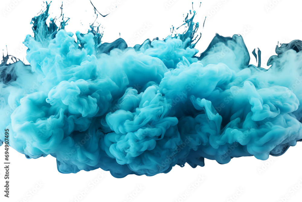 Blue dust and smoke sprayed into the air on a transparent background Blue dust and smoke sprayed into the air on a transparent background