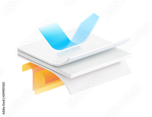 Three wavy layers with arrows and shadows. Vector illustration isolated on white background. Great infographic for your fabric, fiber, material. EPS10. 