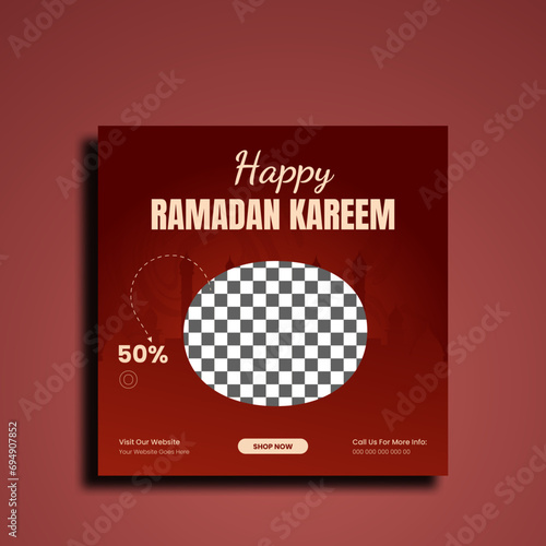 Ramadan Kareem Sale Banner Islamic Ornament Lantern Background, Ramadan sale social media post with empty space for photo