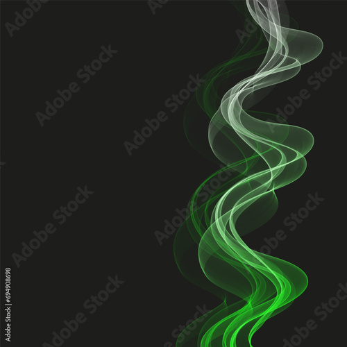 Vertical lines of green transparent wave on a black background, design element eps10