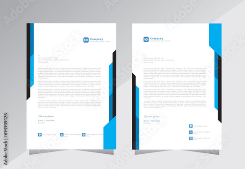 Letterhead, A4 Letter head design template, elegant black and blue letterhead template design, modern Corporate business letterhead design-Vector