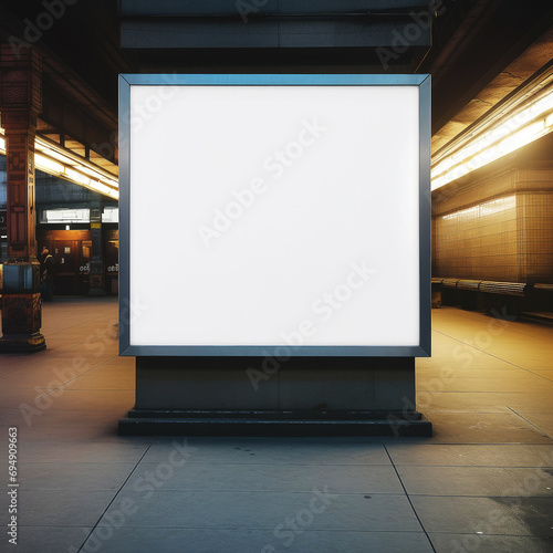 Billboard in subway mockup outdoors, Outdoor advertising poster on the street for advertisement, Empty advertisement place for marketing banner or posters,Generative Ai © suthiwan