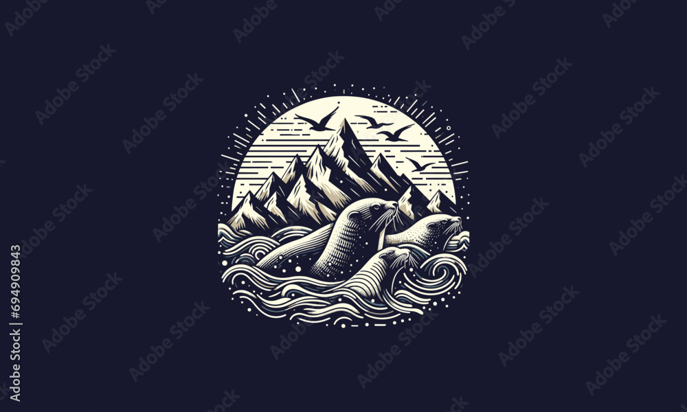 seals on sea and mountain vector artwork design seals on sea and mountain vector artwork design