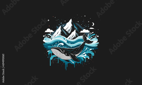 whale and mountain and sea vector illustration artwork design photo
