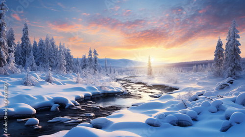 extremely detailed photography of a snowy landscape at sunset beautiful view © Love Mohammad