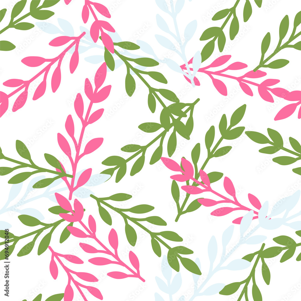 Elegant botanical wallpaper featuring a seamless pattern of leaves and blossoms Elegant botanical wallpaper featuring a seamless pattern of leaves and blossoms