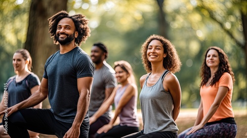 A group practicing the Garland Pose in a community park, showcasing the benefits of hip opening