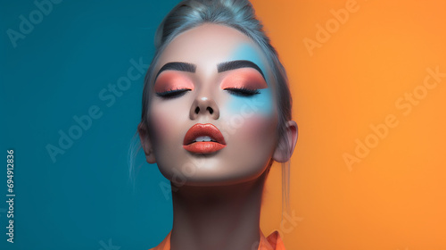 Alternative model woman wearing an artistic and fantasy colorful makeup © nanihta