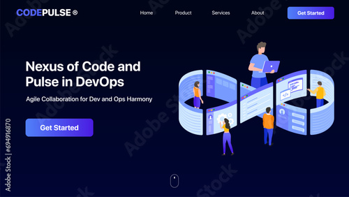 DevOps landing page hero screen concept. DevOps illustration