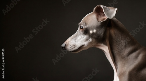 Elegant Italian Greyhound Dog Profile Portrait Professional Pet  on Dark Background photo