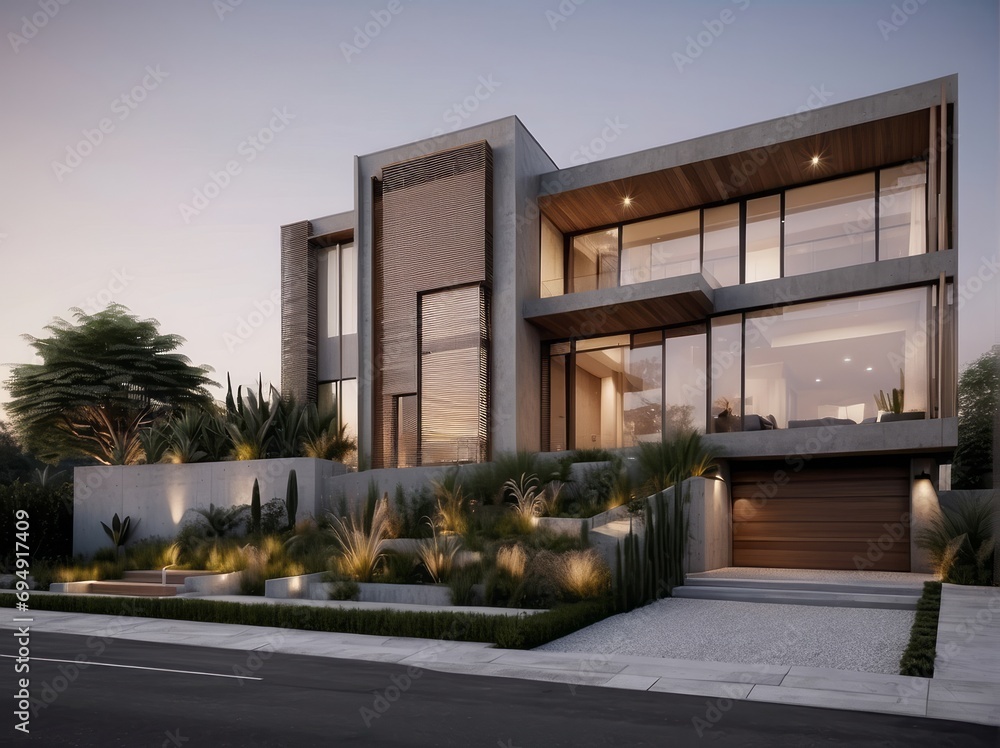 A modern luxury home exterior design featuring clean lines