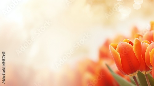Vibrant Orange Tulips with Soft Bokeh Background Perfect for Spring Season Greetings and Floral Websites photo