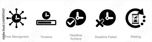 A set of 5 Mix icons as time management, timeline, deadline achieve